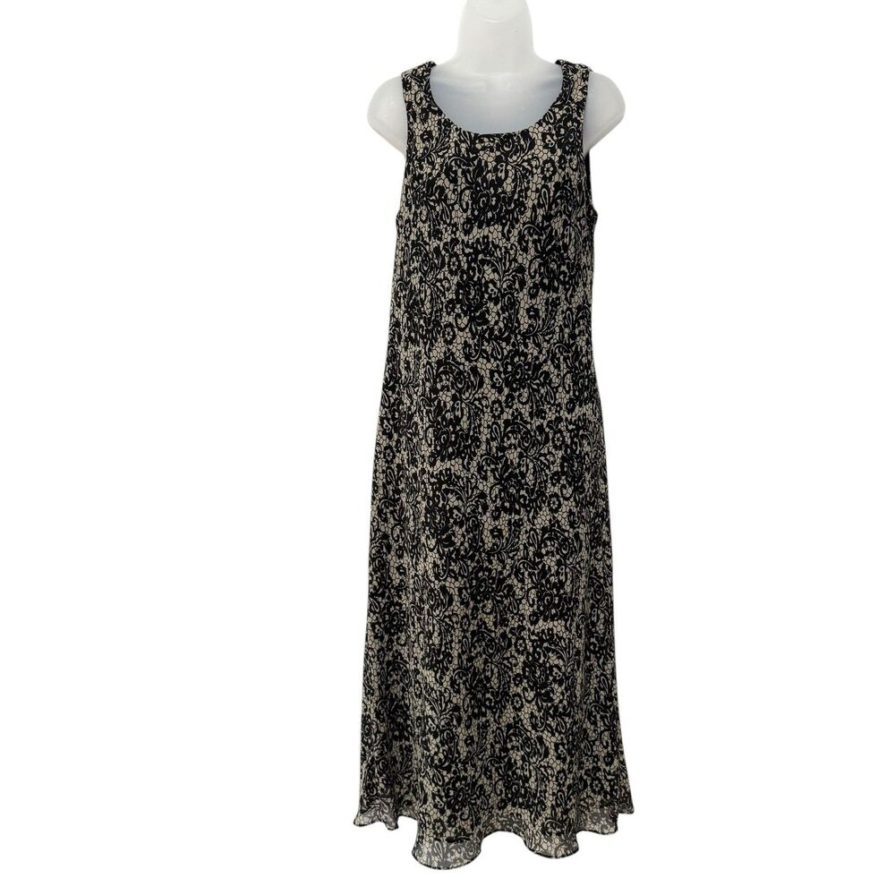 Studio I Black Tan Floral Sleeveless Dress Size 12 Lined